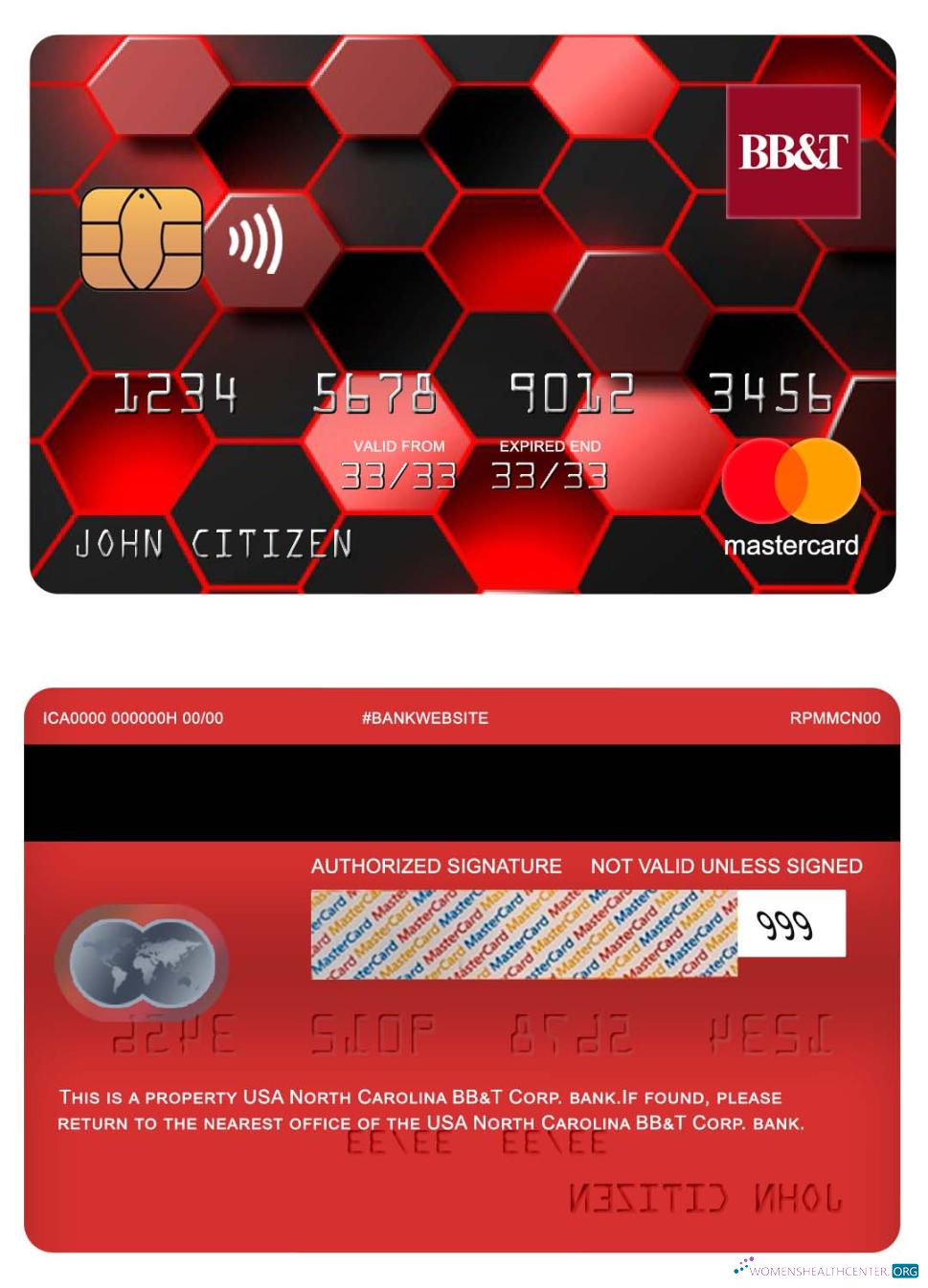 Download USA North Carolina BB&T Corp. bank mastercard Photoshop template